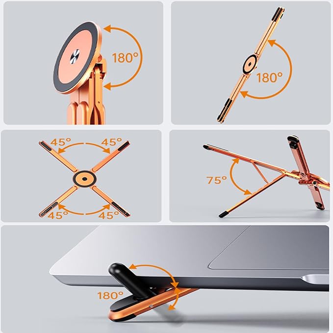 Laptop Stand for Desk, Adjustable Aluminum Alloy Magnetic Foldable Phone Stand, 8 Level Height Adjustable Laptop Stand, 3 in 1 Computer Riser for Phone, Tablet and Laptop