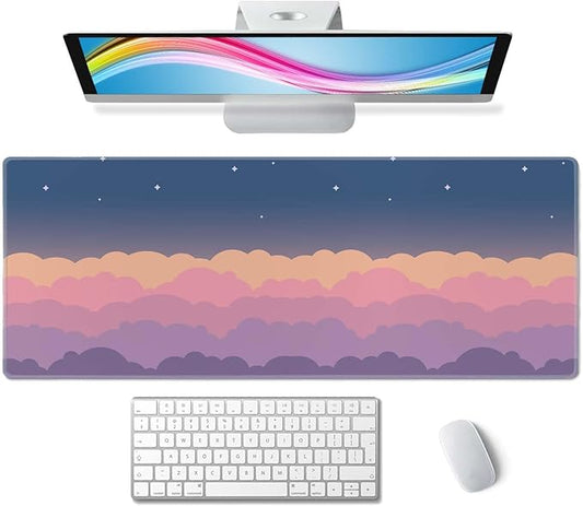 Gaming Mouse Pad Large,Cute Clouds Purple Mouse Pad Gaming Mouse Mat Desk Pad,31.5 x 11.8 Desk Mat Mouse Pads for Desk,Extended Keyboard Mousepad with Non-Slip Base and Stitched Edge