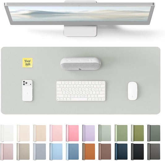 YSAGi Leather Desk Pad Protector, Office Desk Mat, Large Mouse Pad, Non-Slip PU Leather Desk Blotter, Laptop Desk Pad, Waterproof Desk Writing Pad for Office and Home (Light Grey, 23.6" x 13.8")