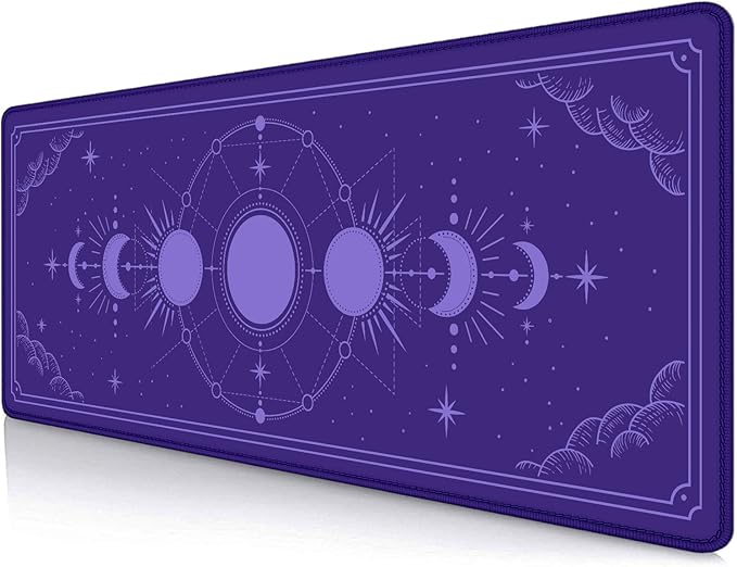 Kawaii Purple Large Gaming Mouse Pad, Moon Phase Magic Celestial Desk Mat Cute, Non-Slip Rubber Computer Mousepad, Laptop Desk Pad, 31.5x11.8 in