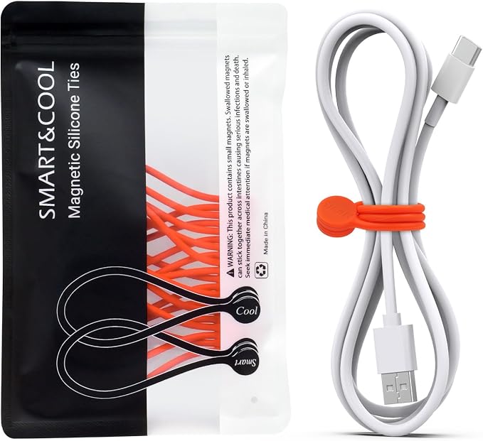 SMART&COOL Reusable Silicone Magnetic Cable Ties for Bundling and Organizing, Holding Stuff, Book Markers, Fridge Magnets, Assorted Color, 7.16'' (10-Pack,Orange) by SMARTCOOL