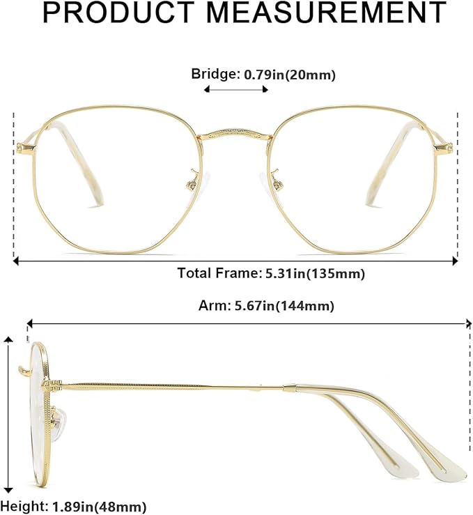 Hexagonal Metal Blue Light Blocking Glasses Anti Eye Strain for Digital Screens Lightweight Frame for Men Women
