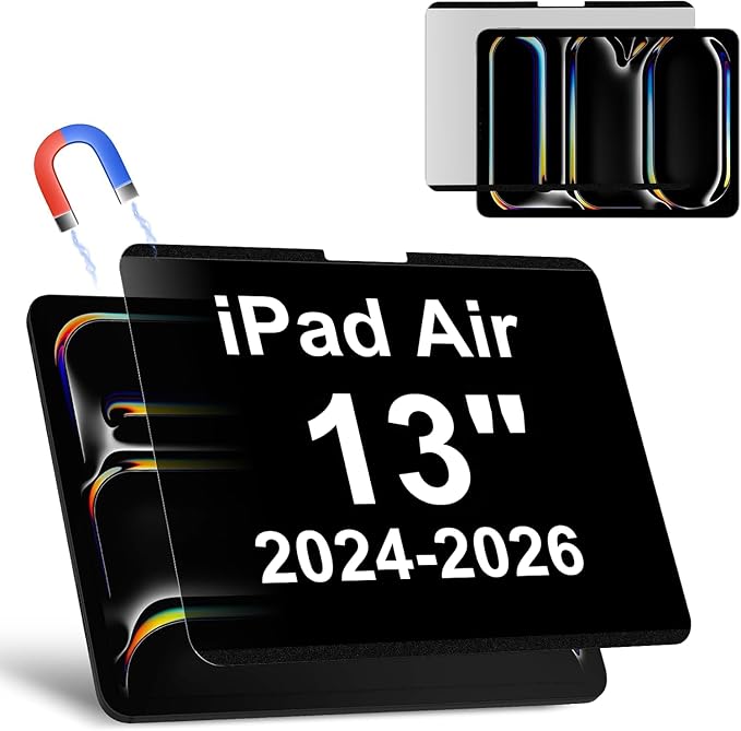 Magnetic Privacy Screen Protector Compatible with iPad Air 13 Inch 2024-2026 (M2/M3/M4, 6th/7th/8th Gen), Removable Anti Blue Light Glare Spy Filter, High Sensitive Bubble-Free Black Security Private Shield