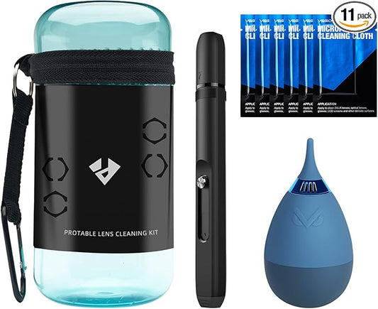 VSGO 11-in-1 Mirrorless Camera Cleaning Kit for Canon,Nikon,Sony,Samsung,Fuji DSLR Cameras, Air Blower Lens Cleaning Pen Microfiber Cloth and Portable Bottle Included (VS-A8E) by VSGO