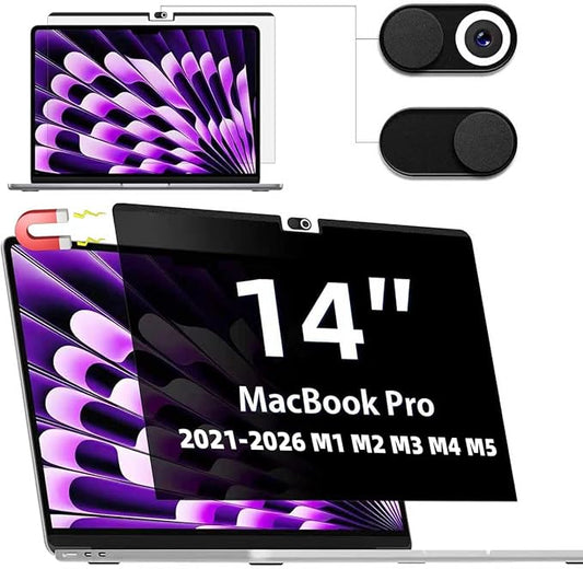 IPROKKO Magnetic Privacy Screen for MacBook Pro 14 Inch (2021-2026, M1, M2, M3, M4, M5, Pro, Max), Removable Matte Anti Blue Light Glare Filter Private Spy Screen Cover Compatible with 14.2in Mac Laptop [2-in-1 Privacy Kit]