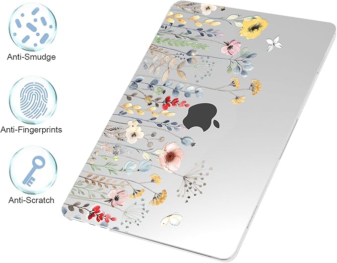 G JGOO Compatible with MacBook Air 13 inch Case 2026 2025-2022 M5 A3449 M4 A3240 M3 A3113 M2 A2681, Clear Hard Shell for MacBook Air 13.6 inch Case + Keyboard Cover + Screen Protector, Garden Flower