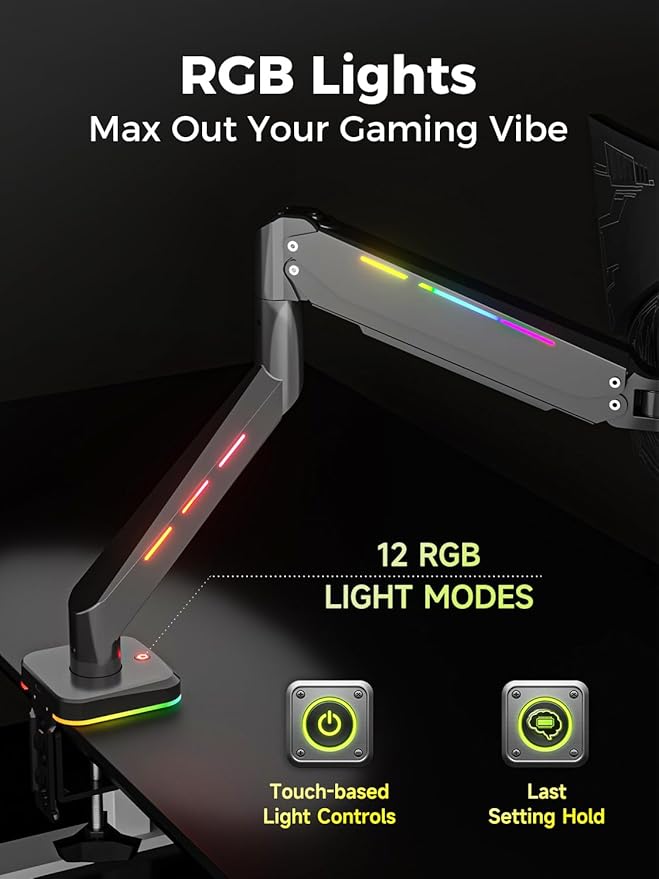 Suptek Single RGB Monitor Mount for 17-32'' Screen up to 22lbs, Gas Spring Monitor Arm, Full Motion Adjustable Desk Stand, Black, MDXDJ