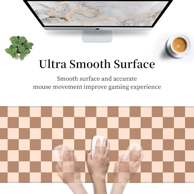 Checkered Brown Gaming Mouse Pad Desk Mat for Home and Office, Large Mousepad Extended Keyboard Pad Stitched Edge Accessories Decor