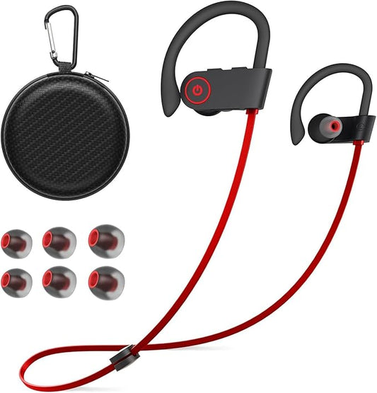 JOYWISE Bluetooth Headphones Wireless Earbuds 16H Playtime Wireless Headphones IPX7 Waterproof Bluetooth 5.3 Running Ear Buds with Mic Stereo in Ear Earphones Sound Isolation for Workout, Sports Red