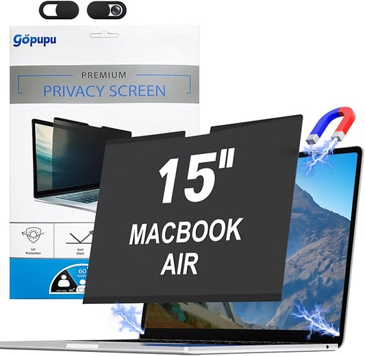 Magnetic Privacy Screen Camera Cover Compatible with Macbook Air 15 Inch 2023-2026 M2 M3 M4 M5 A3114 A3241 A3448 Removable Screen Filter Macbook Air 15 inch Privacy Screen Protector Anti Blue Light Glare