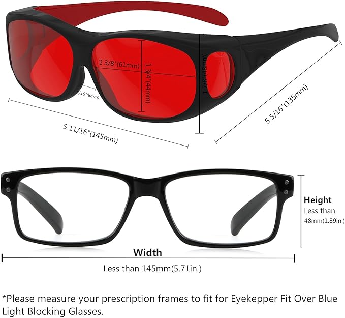 Eyekepper Red Lens Blue Light Glasses Men,Fitover Blue Light Blocking Glasses Women, Red Light Glasses Eye Protection - Black Red