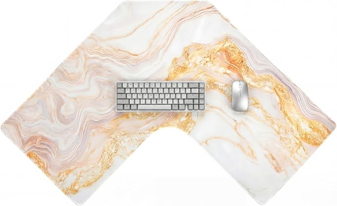 L Shaped Desk Mat for Corner, Large Extended Mouse Pad with Non-Slip Rubber Base, Gold Waterproof Desk Protector for Office & Gaming Setup