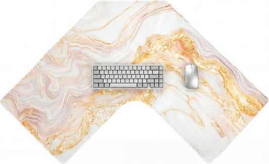 L Shaped Desk Mat for Corner, Large Extended Mouse Pad with Non-Slip Rubber Base, Gold Waterproof Desk Protector for Office & Gaming Setup