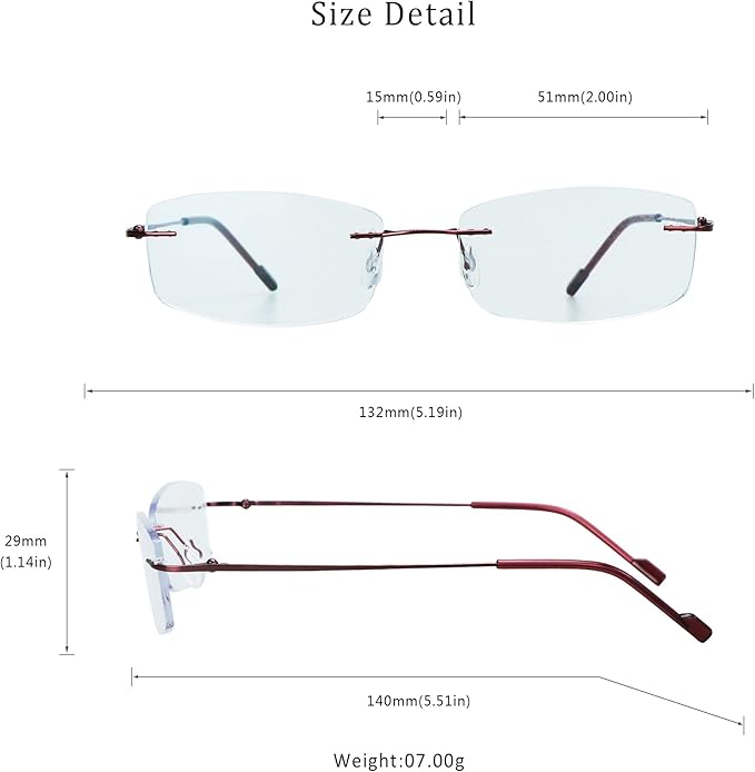 LifeArt Blue Light Blocking Computer Reading Glasses,Men's and Women's Rimless Frame (Red, +1.50 Magnification)