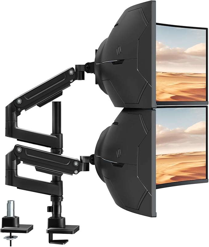 Dual Monitor-Arm Heavy-Duty for 17-49-inch Screens - Premium Vertical Stacked Dual Monitor Arm Desk Mount for Ultrawide Screens up to 44lbs, Fully Adjustability, VESA 75/100 mm, Black