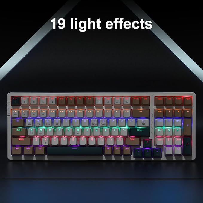 Wireless Mechanical Keyboard, Triple Mode 2.4G/USB-C/BT Gaming Keyboards 100 Keys RGB Backlit, Brown Switch Rechargeable | Brown Combo