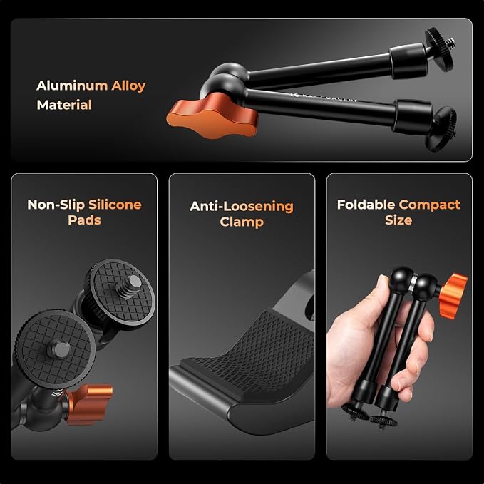 K&F CONCEPT 9.8" Magic Arm Clamp with Cold Shoes 360° Ball Heads Camera Arm Mount for Monitor/Flash/Microphone/DSLR Camera - Image 2