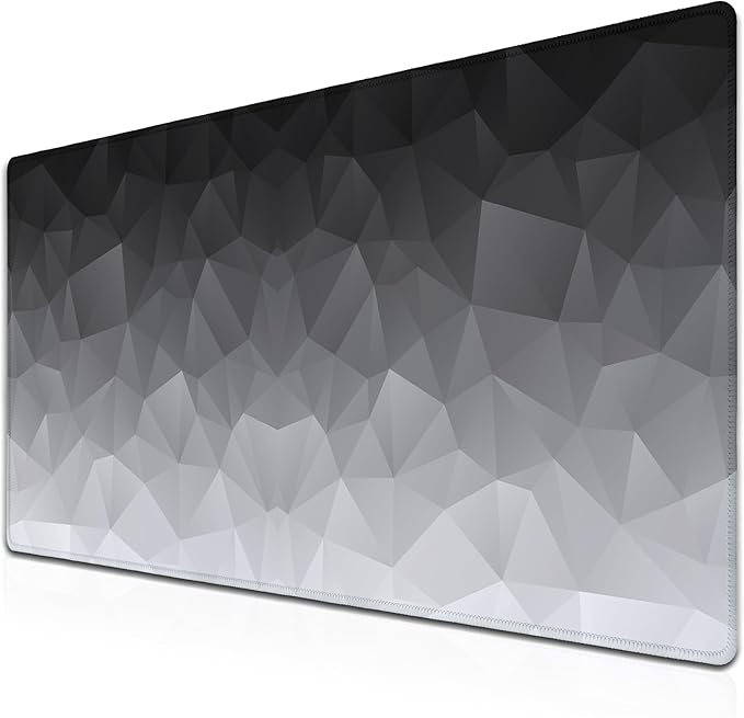 Computer Desk Mat XXL Mousepad Big Mouse Pad Gaming Desk Mats Office Pad Non-Slip Rubber Base Waterproof with Stitched Edges 35.4 X 15.7 for Game Office, White Grey Geometric