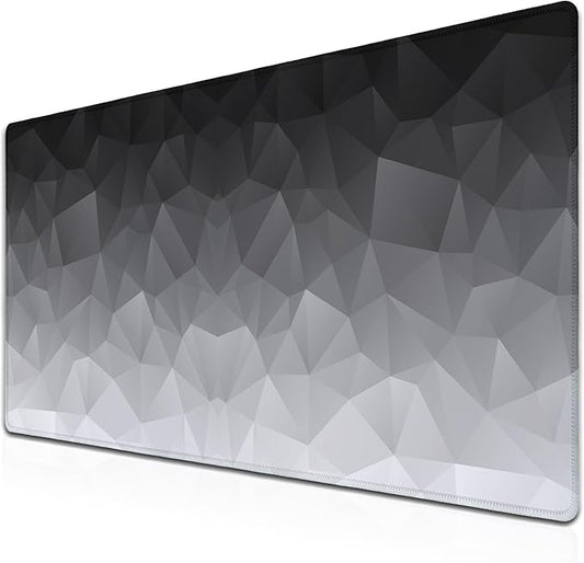 Computer Desk Mat XXL Mousepad Big Mouse Pad Gaming Desk Mats Office Pad Non-Slip Rubber Base Waterproof with Stitched Edges 35.4 X 15.7 for Game Office, White Grey Geometric