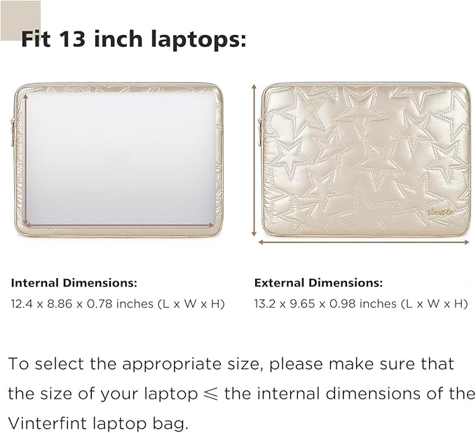 13 inch Laptop Sleeve Case for 13" MacBook Air M4 / M3 / M2, MacBook Pro 13, 13" Surface Laptop 7, 13" Latitude 5350/7350, 13.4" XPS 13, 13" ThinkPad L13 Gen 5, HP Notebook Bag, Champagne