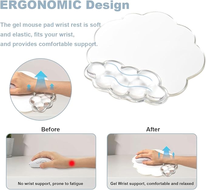 Cloud Wrist Rest for Keyboard and Mouse Set - Erogonomic Mouse Pad with Wrist Rest Support and Coaster for Computer/Office/Home