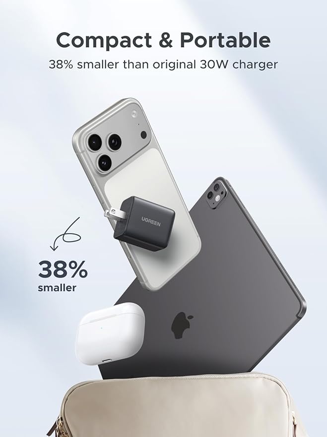 UGREEN 1 Pack 30W Charger for iPhone 17 Fast Charging, 3 Port GaN Charger Block with 6.6ft USB-C Cable for iPhone 17/Air/16/15/14, Galaxy S26/S25/S24, Pixel 10/9/8/7, iPad and More, Matt Black