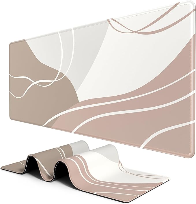 BOSOBO XXL Desk Mat, Extended Gaming Mouse mat & Keyboard Mat, Office & Home Desktop Full Cover 35.5 x 15.7 Inches, Art Modern Abstract Lines