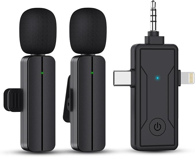 3 in 1 Wireless Mini Microphone for iPhone Android Phone Camera - Bluetooth Lavalier Lapel Mic for Video Recording - Clip on Shirt Microphones for Tiktok YouTube Podcast Vlogging