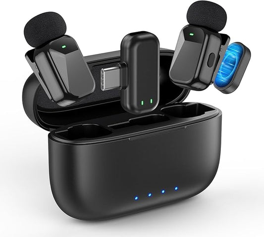 PoP voice Mini Wireless Lavalier Microphone for iPhone 15/16/17 & Android, Lapel Mic with Noise Reduction, 30H Battery Life with Charging Case, Lav Mic for iPhone Vlogging, Video Recording, Podcast