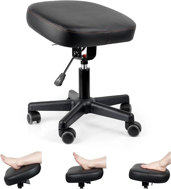 Lilithye Footrest Stool Under Desk Adjustable Height and Tilt Angle Footrest Ottoman Ergonomic Foot Stool with Wheels 360° Rolling for Home Office (New Black)