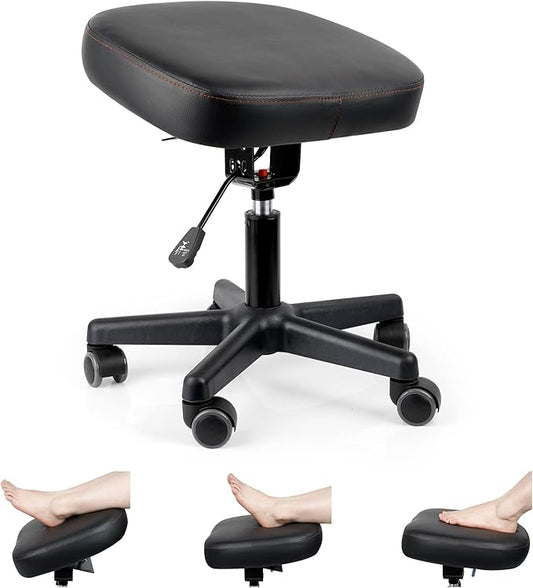 Lilithye Footrest Stool Under Desk Adjustable Height and Tilt Angle Footrest Ottoman Ergonomic Foot Stool with Wheels 360° Rolling for Home Office (New Black)