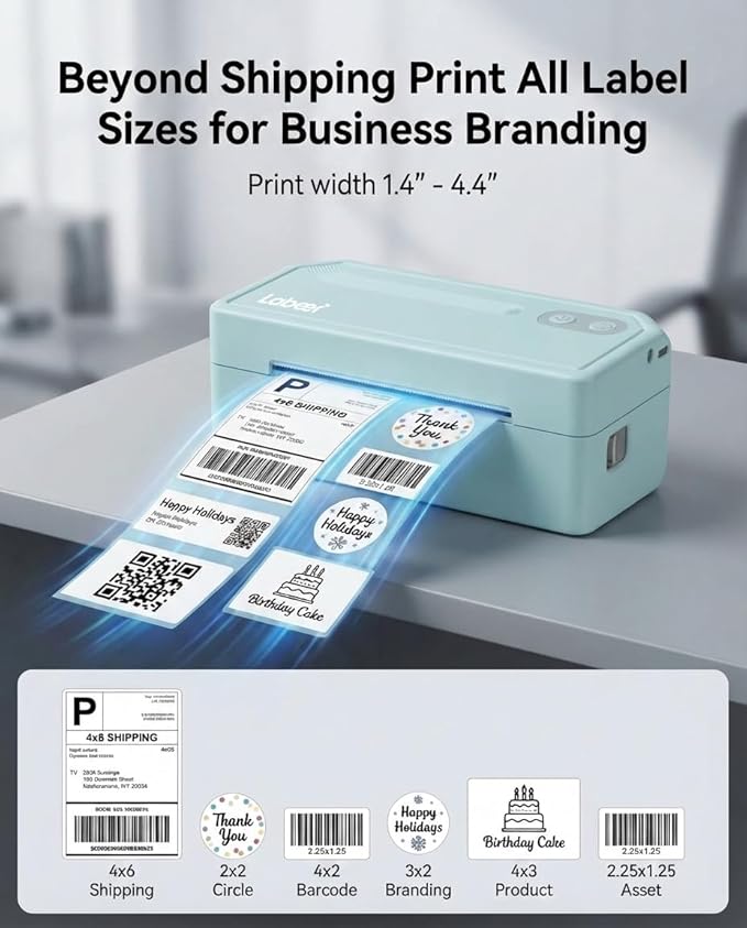 Labeer Bluetooth Thermal Label Printer, 4x6 Wireless Label Printer for Shipping Packages, Small Business Office or Home, Compatible with Windows, Mac, Android, iOS, Shopify, Ebay, Etsy, UPS