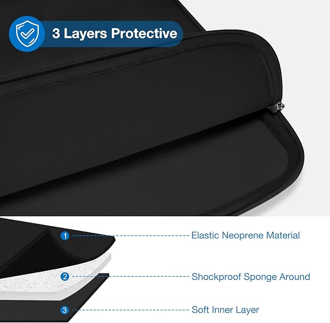 MOSISO 14 inch Laptop Case, 14 inch Laptop Sleeve Compatible with HP Lenovo Dell ASUS Acer, HP Stream, Dell Latitude, Lenovo IdeaPad, Neoprene Carrying Computer Bag with Bevel Pocket, Black