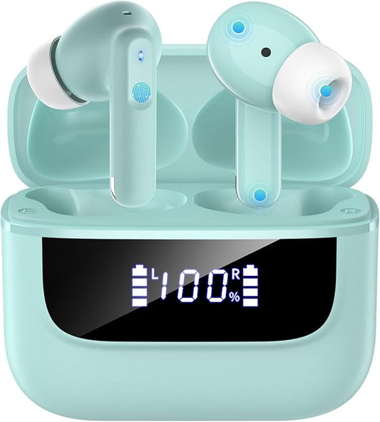 Wireless Earbuds Bluetooth 5.4, 6 Mic ENC Noise Cancelling Clear Call, in Ear Buds Deep Bass HiFi Stereo Sound, Big Dual LED Display 48H Playtime Earphones, IPX7 Waterproof Headphones for Android iOS