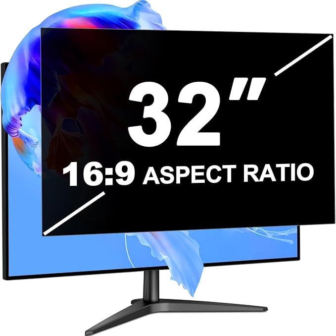 32 Inch Privacy Screen for Computer Monitor 16:9 Aspect Ratio, Eye Protection Anti Blue Light Glare Shield, 32inch Removable Black Blackout Anti Spy Desktop Security Private Filter