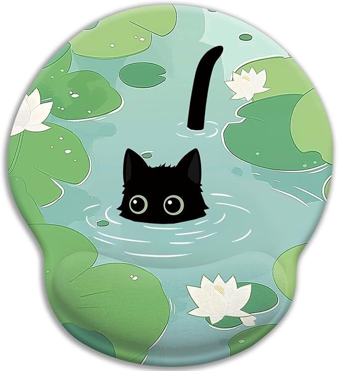 Blusabaca Mouse Pad with Wrist Rest, Cat Lotus Leaf Ergonomic Mouse Pads Wrist Support for Desk, Cute Gaming Mousepad Wireless Mouse Laptop Computer Work Home Desk Accessories Office Supplies Decor