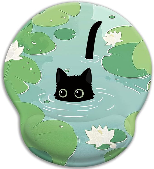 Blusabaca Mouse Pad with Wrist Rest, Cat Lotus Leaf Ergonomic Mouse Pads Wrist Support for Desk, Cute Gaming Mousepad Wireless Mouse Laptop Computer Work Home Desk Accessories Office Supplies Decor