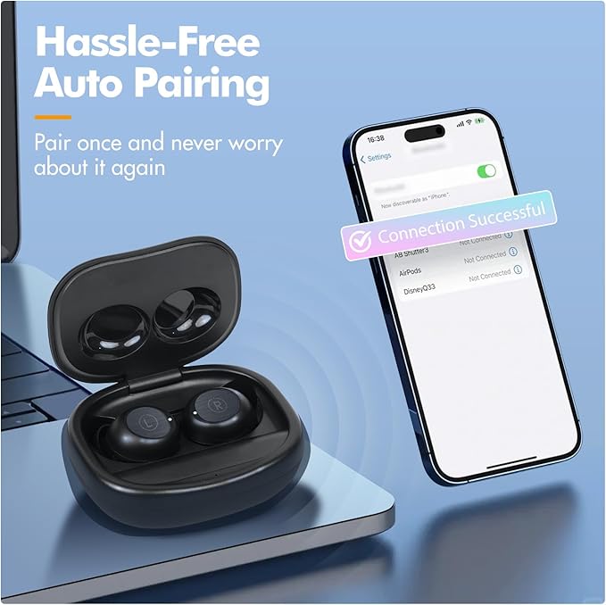 Mini Wireless Earbuds, Auto Pairing Ear Buds Wireless Lightweight Headphones Built-in Microphone, IPX4 Sweat & Water Resistant, Immersive Premium Sound Headset with Charging Case, Black