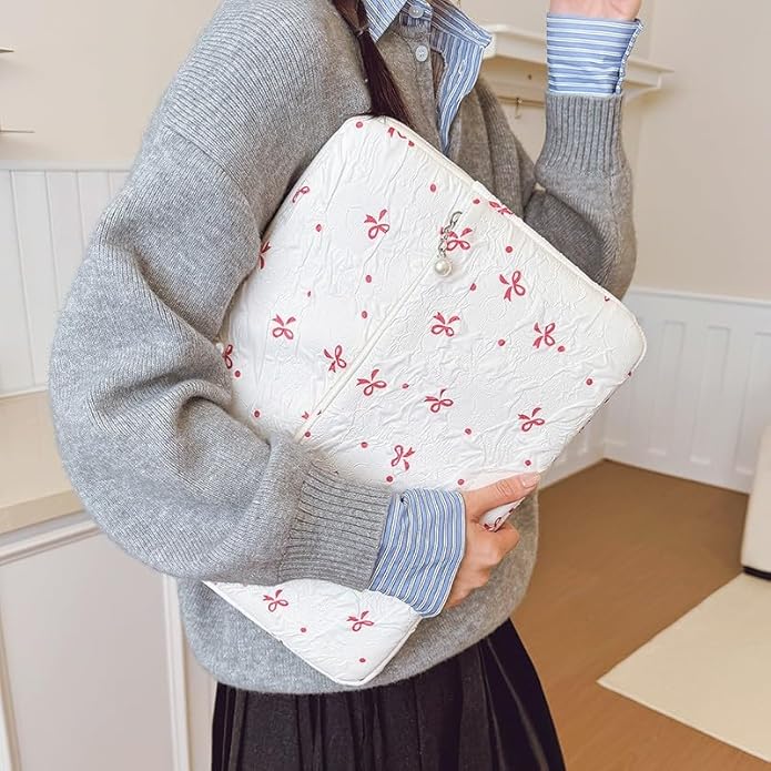 Coquette Laptop Sleeve, Slim 13-16 Inch Cute Laptop Case, Aesthetic Computer Bag with Bow-Dot Print for Mac