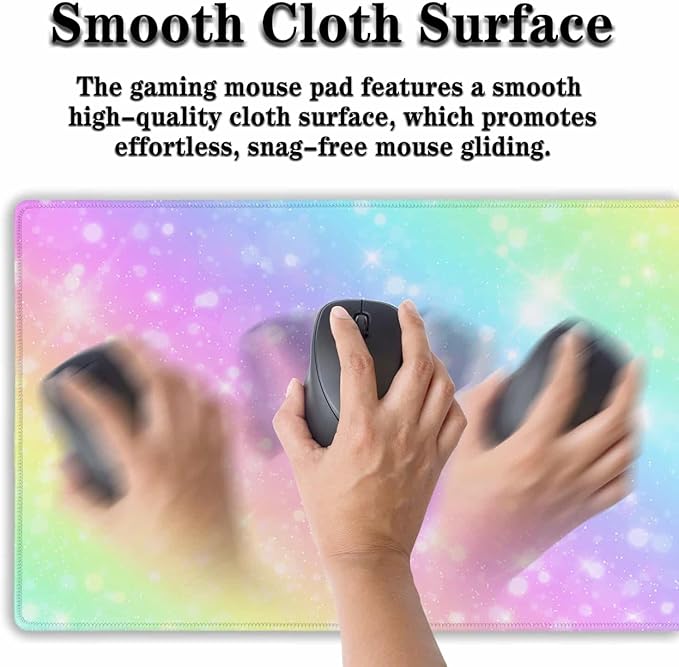 Large Mouse Pad Pink Gaming Mouse Pads Desk Mat for Women Computer Desk Pads Desk Pad Mat Non-Slip Rubber Base 35.4 X 15.7 for Game Office, Shiny Colorful Rainbow Background