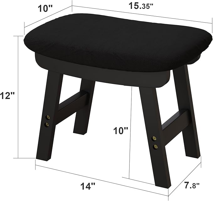 viewcare Small Ottoman Foot Rest, Black Foot Stool- Wooden Foot Stool for Living Room, Bedroom & Kitchen