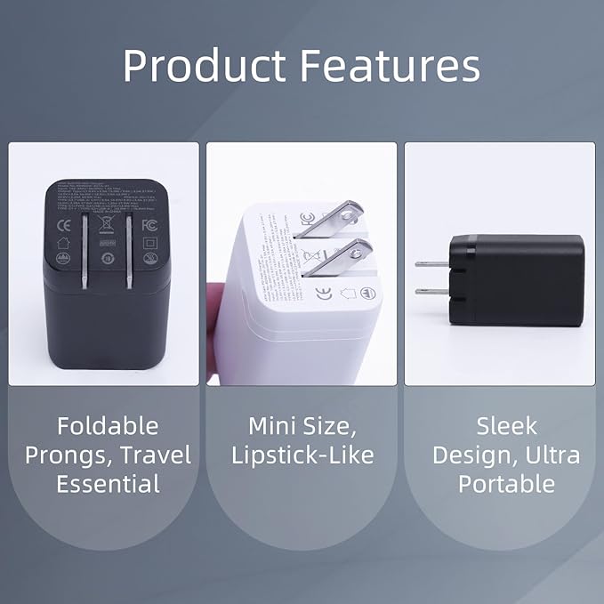 65W USB C Charger,PD3.0 GaN USB C Charger for Travel, Fast Charger for MacBook Pro/Air, iPad, Galaxy S24 Ultra, Dell XPS, iPhone 15 Pro and More (Foldable-Black)