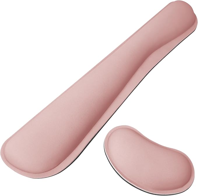 Wrist Rest for Computer Keyboard and Mouse, Ergonomic Design Wrist Support Pad for Keyboard, Soft Memory Foam Desk Pads Support Hand and Arm Easy Typing Pain Relief, 2 Piece Pad, Pink