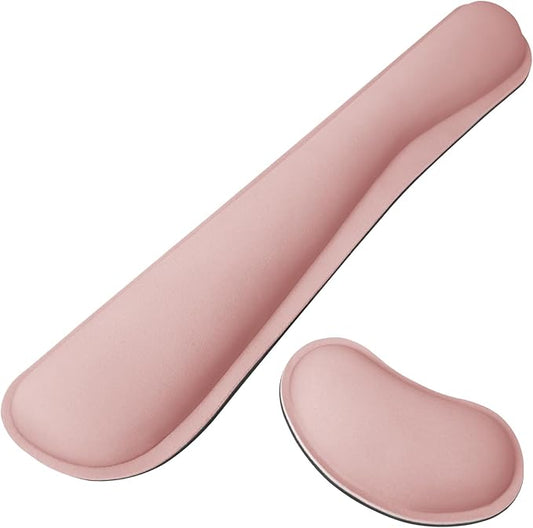 Wrist Rest for Computer Keyboard and Mouse, Ergonomic Design Wrist Support Pad for Keyboard, Soft Memory Foam Desk Pads Support Hand and Arm Easy Typing Pain Relief, 2 Piece Pad, Pink