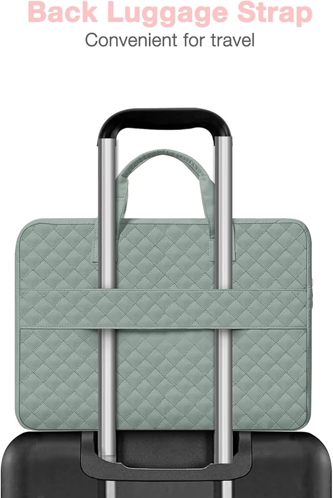 MOSISO 360 Protective Laptop Case 13.3 inch, 13-13.3 inch Laptop Sleeve Compatible with MacBook Air/Pro 13/Pro 14,HP Dell ASUS Lenovo, Square Quilted Bag Cover with 2 Pockets&Handle&Belt,Antique Green