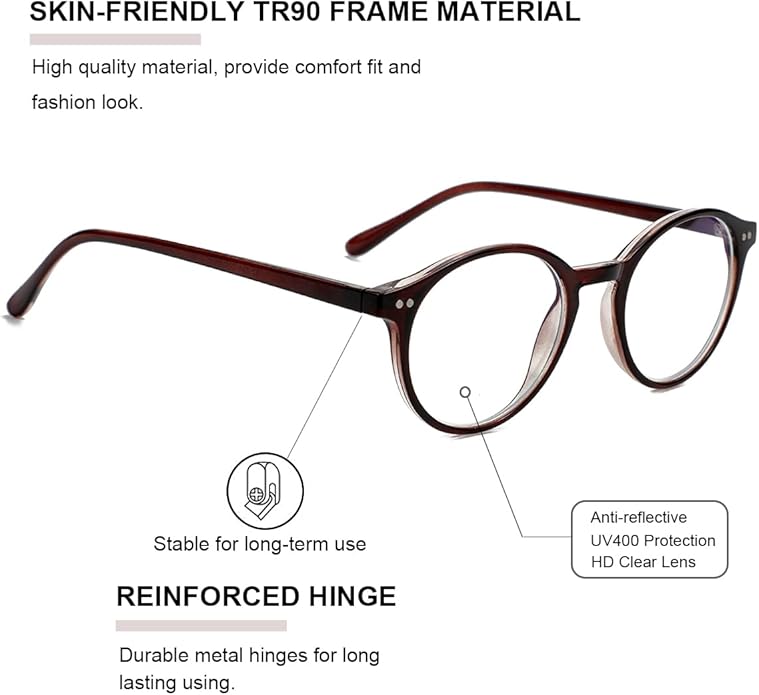 Gleyemor Blue Light Glasses for Men Women, Vintage Round Frame Computer Eyeglasses