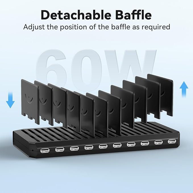 Charging Station for Multiple Devices, Multiple USB Charger Station with 10 Fast Charging Ports, Charging Station for iPhone Apple Watch Samsung Cellphone