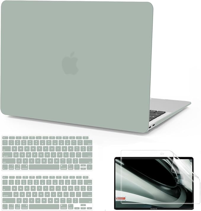 B BELK Compatible with MacBook Air 13 inch Case M1 2022 2021 2020 2019 2018 A2337 A2179 A1932, Matte Plastic Hard Shell+ Keyboard Cover+ Screen Protector for MacBook Air 13.3 inch Case, Antique Green