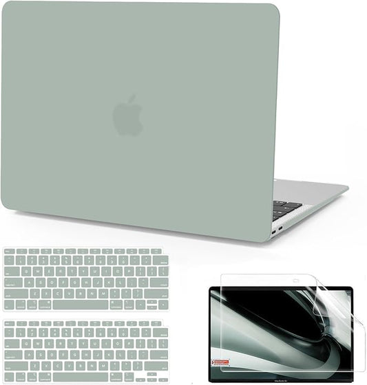 B BELK Compatible with MacBook Air 13 inch Case M1 2022 2021 2020 2019 2018 A2337 A2179 A1932, Matte Plastic Hard Shell+ Keyboard Cover+ Screen Protector for MacBook Air 13.3 inch Case, Antique Green