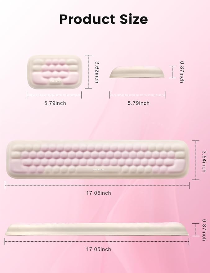 Meatanty Keyboard and Mouse Wrist Rest Set, Computer Wrist Pad Support, Ergonomic Keypad Hand Rest Combo, Memory Foam Typing Pink Desk Accessory Carpal Tunnel Cushion, Laptop Office Home School Women